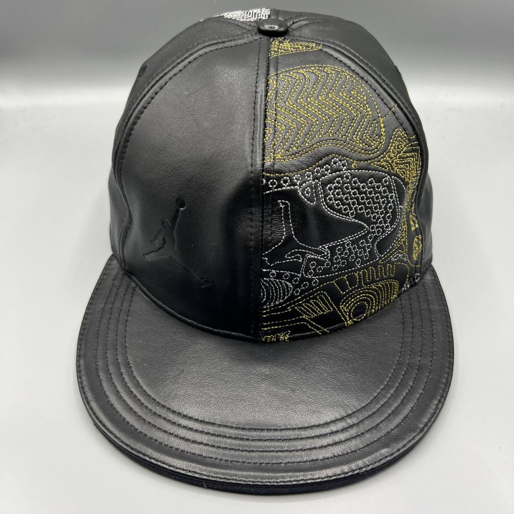 Air Jordan Hat Men 7 3/8 Black Leather Jumpman Fitted Cap